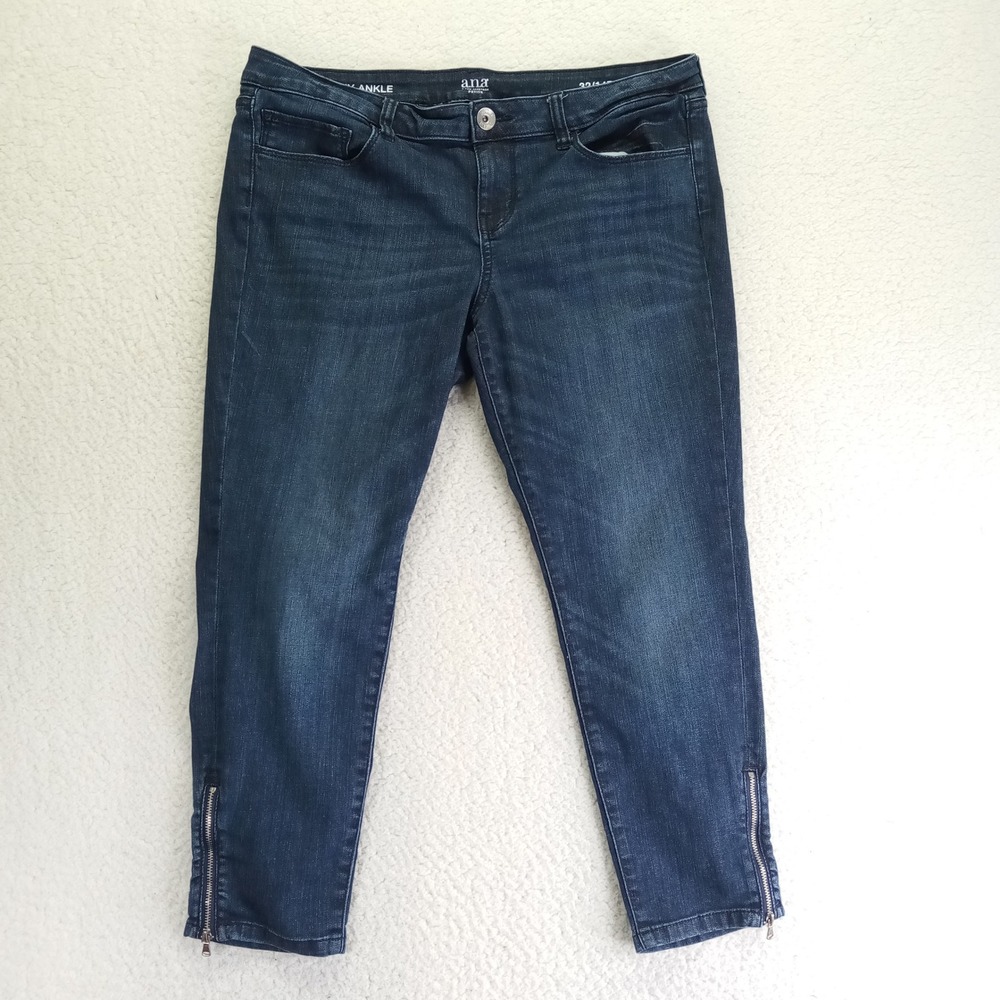 ana A New Approach Womens Skinny Ankle Jeans Dark Wash Zipper Hem 14P 32 Petite
